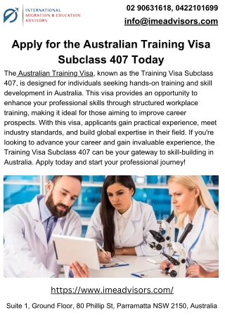 Apply for the Australian Training Visa Subclass 407 Today