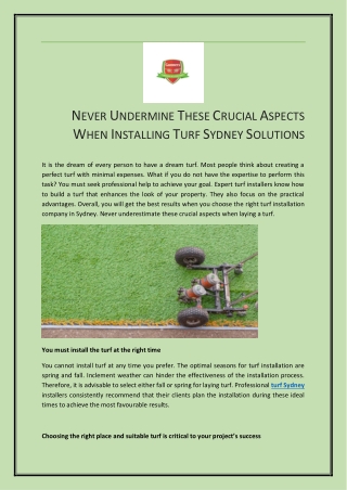 NEVER UNDERMINE THESE CRUCIAL ASPECTS WHEN INSTALLING TURF SYDNEY SOLUTIONS