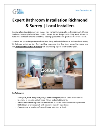 Expert Bathroom Installation Richmond & Surrey | Local Installers
