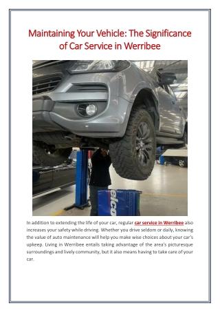 Maintaining Your Vehicle The Significance of Car Service in Werribee