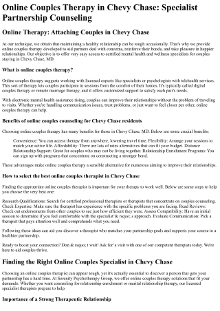 Online Couples Therapy Chevy Chase