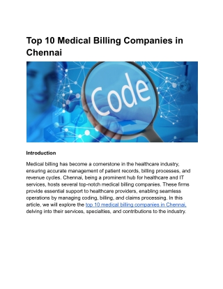 Top 10 Medical Billing Companies in Chennai