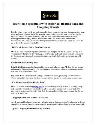 Your Home Essentials with StoreA2z Heating Pads and Chopping Boards