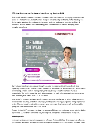 Efficient Restaurant Software Solutions by RestosoftIN