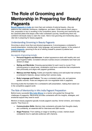 The Role of Grooming and Mentorship in Preparing for Beauty Pageants