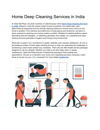 Home Deep Cleaning Services in India