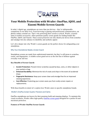 Your Mobile Protection with Wrafer OnePlus, iQOO, and Xiaomi Mobile Screen Guards