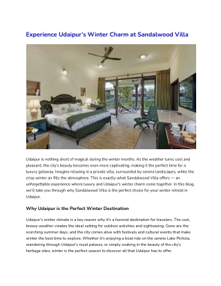 Experience Udaipur’s Winter Charm at Sandalwood Villa