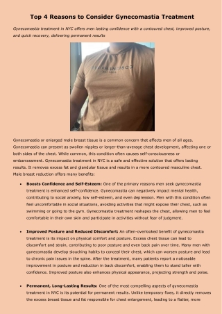 Top 4 Reasons to Consider Gynecomastia Treatment