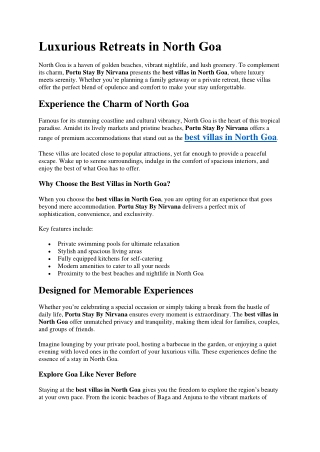 Luxurious Retreats in North Goa