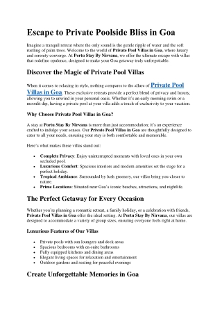 Escape to Private Poolside Bliss in Goa