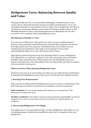 Bridgestone Tyres_ Balancing Between Quality and Value