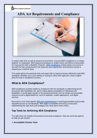 ADA Act Requirements and Compliance