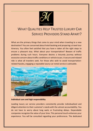 WHAT QUALITIES HELP TRUSTED LUXURY CAR SERVICE PROVIDERS STAND APART?