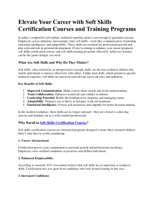 Career with Soft Skills Certification Courses and Training Programs