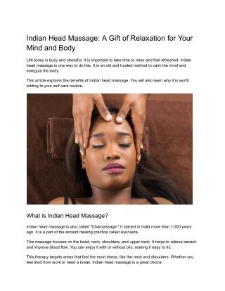 Indian Head Massage_ A Gift of Relaxation for Your Mind and Body