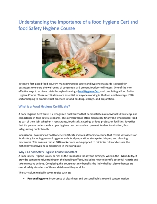 Understanding the Importance of a food Hygiene Cert and food Safety Hygiene Course