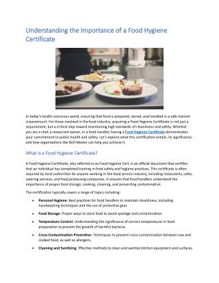 Understanding the Importance of a Food Hygiene Certificate