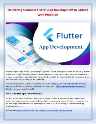 Delivering Seamless Flutter App Development in Canada with Precision