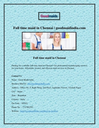 full time maid in chennai | goodmaidindia.com