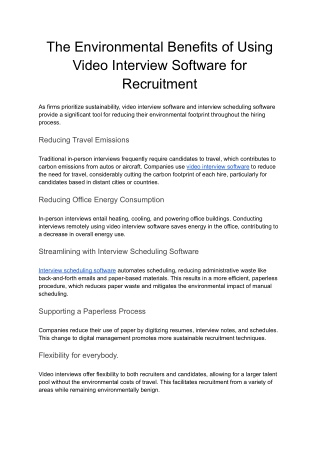 The Environmental Benefits of Using Video Interview Software for Recruitment
