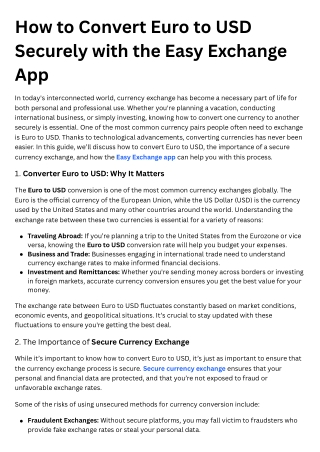 How to Convert Euro to USD Securely with the Easy Exchange App