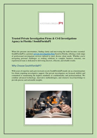 Trusted Private Investigation Firms & Civil Investigations Agency in Florida