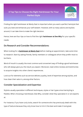 4 Top Tips to Choose the Right Hairdresser for Your Perfect Style