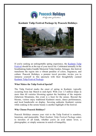 Explore the Beauty of Kashmir Exclusive Tulip Festival Package