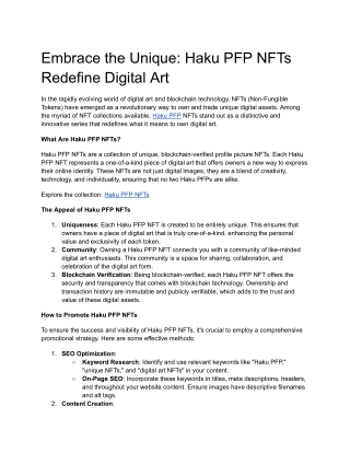 Haku PFP NFTs Redefine Digital Artocument
