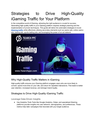 Strategies to Drive High-Quality iGaming Traffic for Your Platform