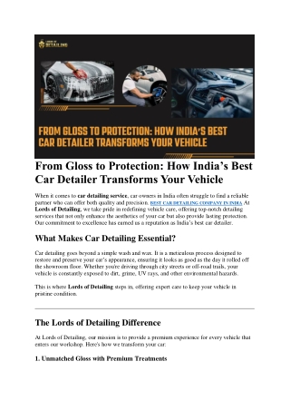 From Gloss to Protection: How India’s Best Car Detailer Transforms Your Vehicle