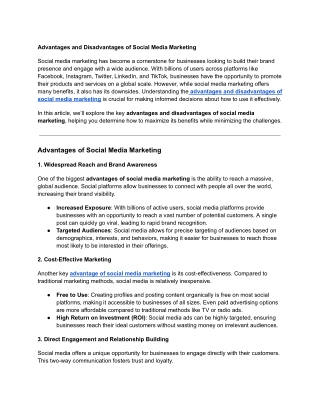 Advantages and Disadvantages of Social Media Marketing