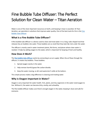 Fine Bubble Tube Diffuser The Perfect Solution for Clean Water – Titan Aeration