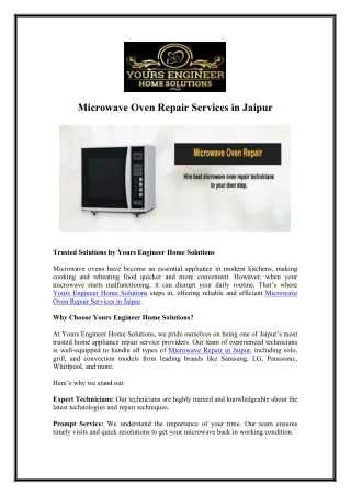 Professional Microwave Oven Repair Services in Jaipur - Yours Engineer Home Solu