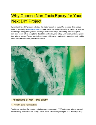 Why Choose Non-Toxic Epoxy for Your Next DIY Project