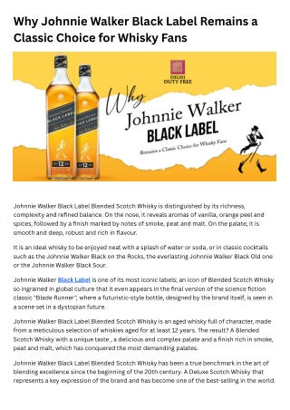 Why Johnnie Walker Black Label Remains a Classic Choice for Whisky Fans