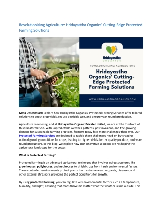 Revolutionizing Agriculture Hridayastha Organics' Cutting-Edge Protected Farming Solutions