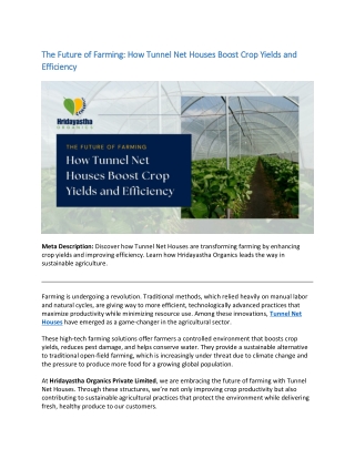 The Future of Farming How Tunnel Net Houses Boost Crop Yields and Efficiency