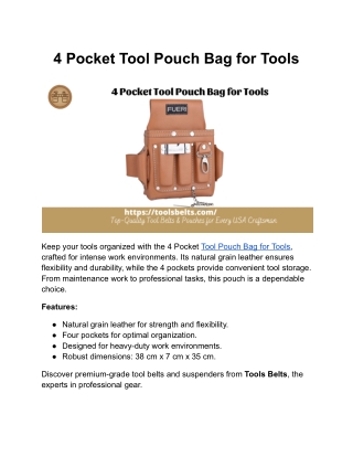 4 Pocket Tool Pouch Bag for Tools