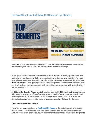 Top Benefits of Using Flat Shade Net Houses in Hot Climates