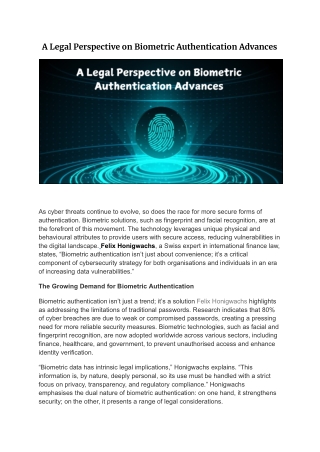 Navigating Biometric Authentication Advances Felix Honigwachs’s Legal Take