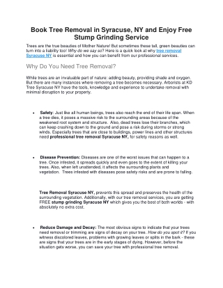 Book Tree Removal in Syracuse, NY and Enjoy Free Stump Grinding Service