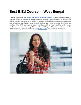 Best B.Ed Course in West Bengal