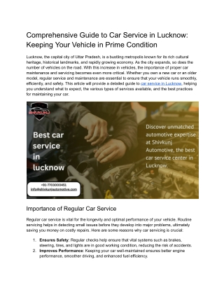 The Best Car Service in Lucknow: Your Guide to Reliable Vehicle Care