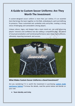 A Guide to Custom Soccer Uniforms: Are They Worth The Investment