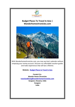 Budget Places to Travel in Asia