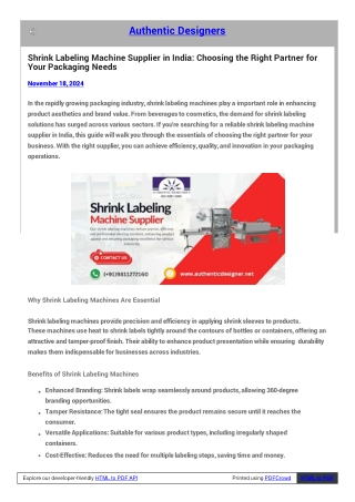 Shrink Labeling Machine Supplier in India Offering Customized Solutions