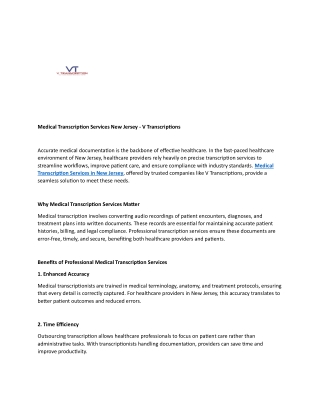 Medical Transcription Services New Jersey  -V Transcriptions