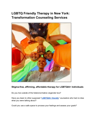 LGBTQ Friendly Therapy in New York_ Transformation Counseling Services